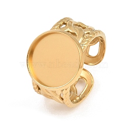 304 Stainless Steel Cuff Ring Components, Round Pad Ring Setting, Ion Plating(IP), Golden, 11mm, US Size 9 3/4(19.5mm), Tray Size: 14mm(SA-CBA82C8-01D-G)