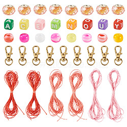 DIY Keychain Making Kits, including Alloy Swivel Lobster Claw Clasps, Plastic & Acrylic Enamel Beads, Waxed Polyester Cord, Mixed Color, 7x7x7mm, Hole: 3.8mm(DIY-TA0014-76)