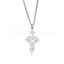201 Stainless Steel Pendant Necklaces for Man, Flower, 23.74 inch(60.3cm), Flower: 46.5x25x1.2mm(NJEW-Q336-02A-P)