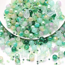 Glass Beads, Round & Starfish & Fish & Rondelle, Mixed Style, Light Green, 2~14x2~10x1~8.5mm, Hole: 0.8~1.5mm(GLAA-E040-01A)