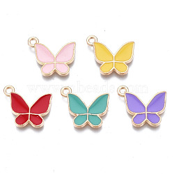 Alloy Enamel Pendants, Cadmium Free & Lead Free, Butterfly, Light Gold, Mixed Color, 15x17x2mm, Hole: 1.6mm(X1-ENAM-T016-23-RS)