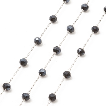 Glass Round Beaded Chains, with 304 Stainless Steel Findings, Unwelded, with Spool, Slate Gray, 3x3.5mm, about 16.40 Feet(5m)/Roll