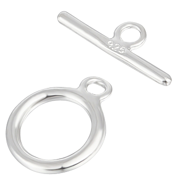 5 Sets 925 Sterling Silver Ring Toggle Clasps, Silver, Ring: 11.5x8.5mm, Bar: 12x4mm, Hole: 1.8mm