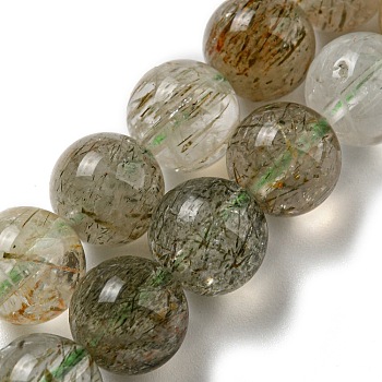 Natural Green Rutilated Quartz Beads Strands, Round, 10mm, Hole: 1mm, about 41pcs/strand, 15.59''(39.6cm)