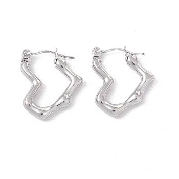 304 Stainless Steel Heart Hoop Earrings for Women, Stainless Steel Color, 21.5x17.5x3mm, Pin: 0.6mm