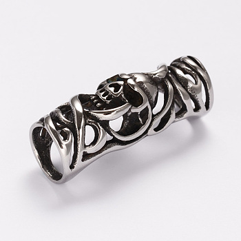 Smooth Surface 304 Stainless Steel Hollow Curved Tube Beads, Curved Tube Noodle Beads, Antique Silver, 34x13x12mm, Hole: 10mm
