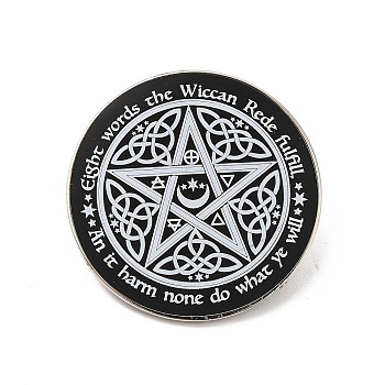 Sailor's Knot with Star Alloy Brooch, Word Eight Words the Wiccan Rede Fulfill Badge for Backpack Clothes, Black, 30x1.8mm