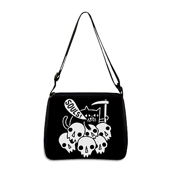 Polyester Bag, Gothic Style Adjustable Shoulder Bag for Wiccan Lovers, Skull, 30x25cm