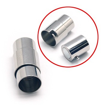 304 Stainless Steel Locking Tube Magnetic Clasps, Column, Stainless Steel Color, 21x10mm, Hole: 8mm