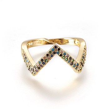 Adjustable Brass Micro Pave Cubic Zirconia Finger Rings, Golden, Size: 7, 17mm