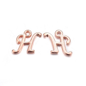 Rose Gold Plated Alloy Letter Pendants, Rack Plating, Cadmium Free & Lead Free, Letter.H, 12x12x2mm, Hole: 1.5mm