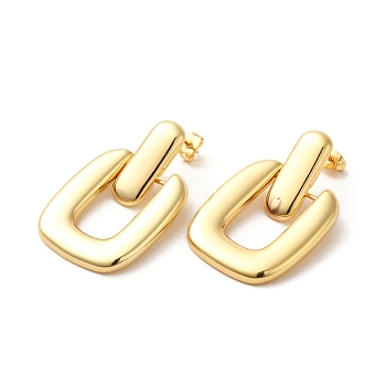 Real 18K Gold Plated Brass Dangle Stud Earrings, Long-Lasting Plated, Cadmium Free & Lead Free, Rectangle, 40.5x26.5mm