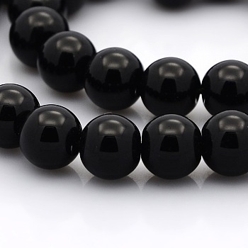 Round Glass Beads Strands, Black, 10mm, Hole: 1mm, about 23pcs/strand, 15.3 inch