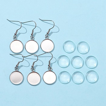 DIY Flat Round Dangle Earrings Making Kit, Including 304 Stainless Steel Earring Hooks, Transparent Glass Cabochons, Stainless Steel Color, 14pcs/bag