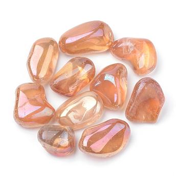 Vacuum Plating Natural Quartz Crystal Beads, Tumbled Stone, Nuggets, No Hole, Light Salmon, 17~29x12~25x7~18mm