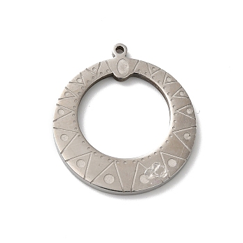 Bohemian Style 304 Stainless Steel Pendant, Round Ring, Stainless Steel Color, 22x20x1.5mm, Hole: 1mm