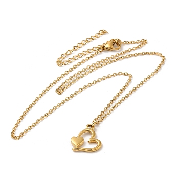304 Stainless Steel Heart Pendant Necklaces for Women, Golden, 15.55 inch(39.5cm)