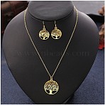 Alloy Dangle Earrings & Pendant Necklaces Sets, Tree of Life, Golden, 450mm(FS-WG26FD4-02)