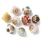 Handmade Resin Indonesia Round Beads, with Alloy Findings, Round with Flower, Mixed Color, 20x17.5mm, Hole: 1.8mm(IPDL-P005-01KCG-M)