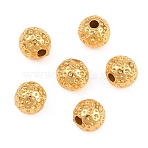 Brass Beads, Textured Round, Real 18K Gold Plated, 6mm, Hole: 1.6mm(KK-Z162-06G)