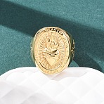 304 Stainless Steel Finger Rings, Oval & Sacred Heart, Ion Plating(IP), Golden, Size 8, 9~26mm, Inner Diameter: 18mm(RJEW-F201-07G)