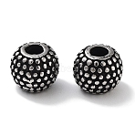304 Stainless Steel Beads, Round, Antique Silver, 8x6.5mm, Hole: 2.5mm(STAS-M057-20AS)