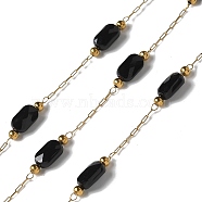 316 Surgical Stainless Steel Link Chains, with Steel and Glass Beads, Soldered, Real 18K Gold Plated, Black, 2.5x1x0.5mm, about 16.40 Feet(5m)/Roll(CHS-B007-02G-01)