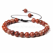 Natural Red Jasper Round Bead Adjustable Braided Bracelets, 6mm(UO3136-22)