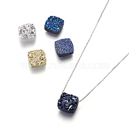 Brass Pendant Necklaces, with Druzy Resin and Box Chains, Square, Platinum, Mixed Color, 17.71 inch(45cm), Pendant: 10x10x3~4.5mm(NJEW-I105-11P)