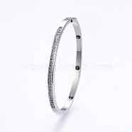 304 Stainless Steel Bangles, with Cubic Zirconia and Hematite, Stainless Steel Color, 2-1/4 inch(5.7cm)x1-7/8 inch(4.8cm), 4mm(BJEW-P223-20P)