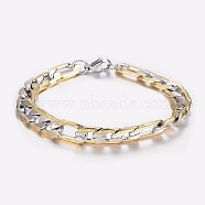 Men's 304 Stainless Steel Figaro Chain Bracelets, with Lobster Clasps, Faceted, Golden & Stainless Steel Color, 8-1/4 inch(210mm), 9x2mm(X-BJEW-I238-11A)