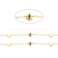 Rack Plating Brass Flat Round Link Chains, with Colorful Cubic Zirconia Disc Braded, Soldered, with Spool, Lead Free & Cadmium Free, Real 18K Gold Plated, Link: 16.5x6mm and 2x1.8x0.2mm, Flat Round: 8x0.8mm(CHC-F016-05G)