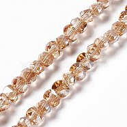 Transparent Electroplate Glass Beads Strands, Pearl Luster Plated, Faceted, Bowknot, Dark Orange, 6x8x7.5mm, Hole: 1.5mm, about 93~97pcs/strand, 20.87~21.26 inch(53~54cm)(EGLA-L043-PL01)