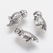 Tibetan Style Alloy Beads, Owl, Antique Silver, 16x7.5x4.5mm, Hole: 1.5mm(X-PALLOY-F202-25AS)