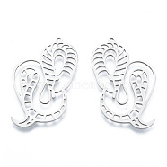 201 Stainless Steel Pendants, Outline Charms, Snake, Stainless Steel Color, 40x25x1mm, Hole: 1.5mm(STAS-N090-LA938-1)