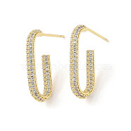 Brass Micro Pave Clear Cubic Zirconia Stud Earrings, Half Hoop Earrings for Women, Real 18K Gold Plated, 9.5x2.8mm(EJEW-L285-004G)