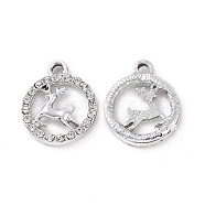 Alloy Crystal Rhinestone Pendants, Ring with Deer Charms, Platinum, 18x20x2.5mm, Hole: 2mm(ALRI-H004-32P)