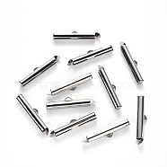 304 Stainless Steel Slide On End Clasp Tubes, Slider End Caps, Stainless Steel Color, 6x25x4mm, Hole: 3x1.5mm, Inner Diameter: 3mm(STAS-S115-01G-P)