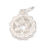 925 Sterling Silver Flower with Star of David Pattern Charms, with Jump Rings & 925 Stamp, Silver, 11.5x9.5x1.5mm, Hole: 3.5mm(STER-G045-10S)