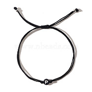 Acrylic Letter P Adjustable Braided Cord Bracelets for Men, Black(GX4208-16)