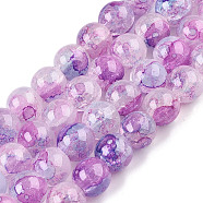 Baking Painted Crackle Glass Bead Strands, Round, Violet, 8mm, Hole: 1.2mm, about 103pcs/strand, 30.08~30.7''(76.4~78cm)(DGLA-R053-03J-1)