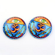 Yoga Theme Glass Cabochons, for DIY Projects, Half Round/Dome, Deep Sky Blue, 25x6mm(X-GGLA-L011-25mm-12)