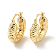 Brass Hoop Earrings, Grooved Circle Hoop Earring, Thick Hoop Earrings, Real 18K Gold Plated, 28x25x8mm, Pin: 0.7x1mm(KK-H433-52G)