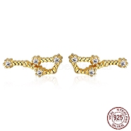 Cubic Zirconia Constellation Stud Earrings, Golden 925 Sterling Silver Earrings, Gemini, 9x5mm(EJEW-P231-90G-09)