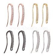4 Pairs 4 Colors Brass Micro Pave Clear Cubic Zirconia Earring Hooks, Ear Wire, with Horizontal Loop, Mixed Color, 19x9x2mm, Hole: 1mm, 18 Gauge, Pin: 1mm, 4 colors, 1pair/color, 4pairs/Box(ZIRC-ZZ0001-01)