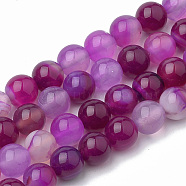 Dyed Natural Striped Agate/Banded Agate Round Bead Strands, Medium Violet Red, 6mm, Hole: 1mm, about 62pcs/strand, 15.7 inch(X-G-R342-6mm-04)