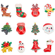 48Pcs 12 Styles Christmas Theme Opaque Resin Cabochons, Christmas Candy Cane & Snowman & Santa Claus, Mixed Shapes, Mixed Color, 21~30x15~25x3.5~7mm, 4pcs/style(CRES-SC0002-55)