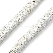 Electroplated Natural Lava Rock Beads Strands, Cuboid, Silver Plated, 8.5~9x3x3mm, Hole: 1mm, about 46pcs/strand, 15.75''(40cm)(G-I360-K04-04)
