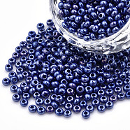 8/0 Czech Opaque Glass Seed Beads, Lustered, Round, Dark Blue, 3x2mm, Hole: 1mm, about 500g/bag(SEED-N004-003A-24)