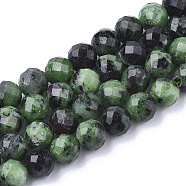 Natural Ruby in Zoisite Beads Strands, Faceted, Round, 9.5~10x10mm, Hole: 1mm, about 19pcs/strand, 7.48 inch(G-S345-10mm-003)